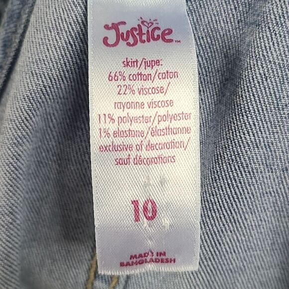 Justice Girls Overalls Cutoff Blue Jean Dress Distressed Denim Cargo Pockets 10 - Picture 7 of 7